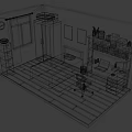Cartoon Style Bedroom Study Interior Scene Featuring Bed Desk Bookshelf Laptop And Window