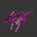 Mythical Horned Spiked Dinosaur With Gray Green Skin And Red Details Standing Isolated