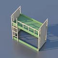 Wooden Bunk Bed With Green Bed Board Ladder And Safety Rail