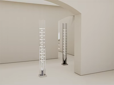 Modern White And Black Floor Lamps In Minimalist Interior With Archway Design 3d model