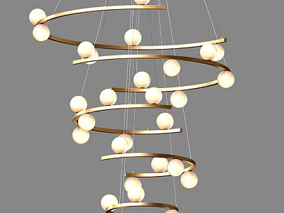 Elegant Modern Spiral Chandelier With Golden Metal Rings And Round Bulbs 3d model