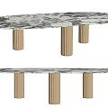 Modern Dining Table With Elegant Marble Top And Gold Cylindrical Legs Design