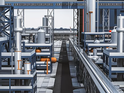 Industrial Plant Facility With Metal Structures Pipes Large Equipment And Platforms 3d model
