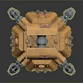 Orange Sci Fi Mechanical Base With Multiple Parts Circular Design And Metallic Support Structures
