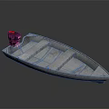 Classic Wooden Boat With Red Motor And Metal Seats On Shiny Surface