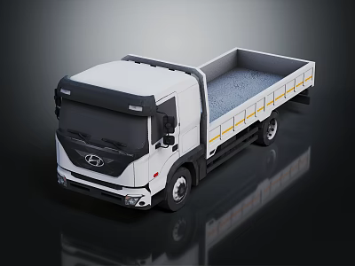 White Hyundai Functional Truck With Open Bed Gravel And Yellow Stripes 3d model