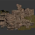Ancient Ruined Stone Structure With Broken Rocks Moss And Weathered Surfaces