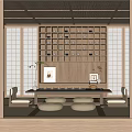 Japanese Style Tea Room Interior With Tatami Mats Low Table Shoji Screens And Bamboo Ceiling