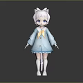 Cute Game And Movie Character With Gray Hair White Bow Blue Coat And White Shoes