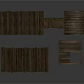 Rustic Wooden Furniture Components Including Table And Planks 3d model