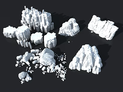 3D Architectural Components In White Rock Like Irregular Shapes With Various Sizes And Structures 3d model