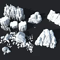 3D Architectural Components In White Rock Like Irregular Shapes With Various Sizes And Structures
