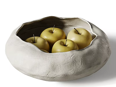 Fresh Green Apples Placed in a Gray Textured Ceramic Bowl with Smooth Surface 3d model