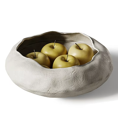 Fresh Green Apples Placed in a Gray Textured Ceramic Bowl with Smooth Surface 3d model