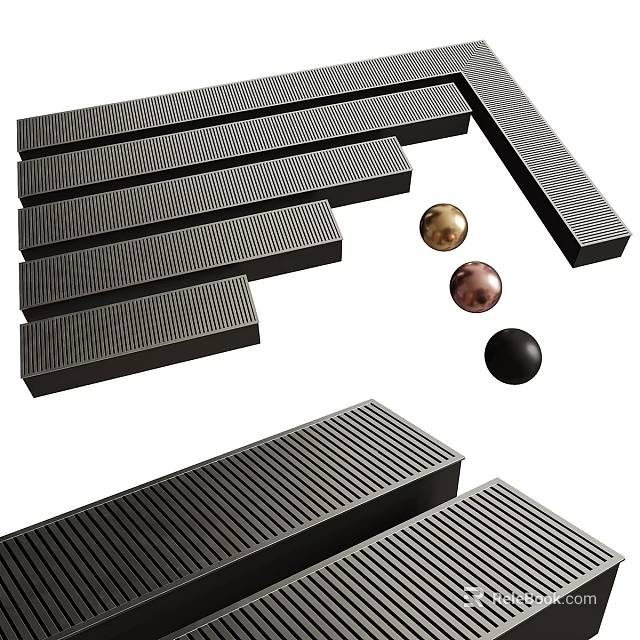 Chic Bathroom Small Accessories With Striped Details And Metal Balls 3d model 