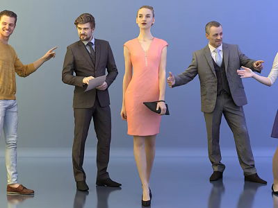 Group of People in Various Attires Posing and Interacting Dynamically 3d model