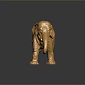 Shiny Golden Elephant Sculpture With Metal Texture On Dark Reflective Surface
