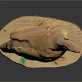 Light Brown Striped Bird With Red Beak And Legs On Circular Base Against Dark Background