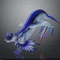 Fantasy Animal with Cat Head Fish Body Blue Purple White Iridescent Shiny Wings and Fins