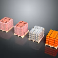 Industrial Equipment Packaged on Pallets with Various Colored Secure Wrapping for Transportation