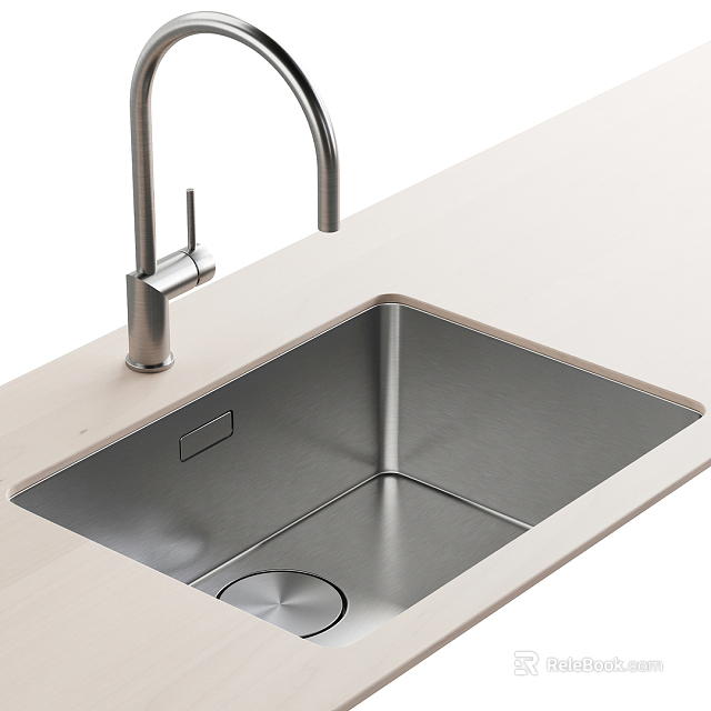Modern Stainless Steel Kitchen Sink With Sleek Design And Faucet On Light Countertop 3d model 