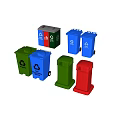 Colorful Recycling Bins In Various Colors With Waste Sorting Symbols And Lids