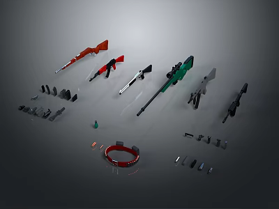 Various Types of Firearms Including Rifles Pistols with Assorted Accessories Magazines and Scopes 3d model