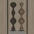 Modern Polished Metal Curved Wave Shaped Artistic Decorative Sculptures On Wooden Wall Background