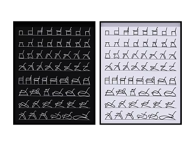 Abstract Geometric Patterns With Various Decorative Shapes On Black White Backgrounds 3d model