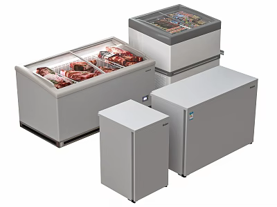 Commercial Refrigerators and Freezers with Glass Door Display Cases for Meat Storage and Compact Designs 3d model