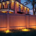Wooden Fence Evening Lighting Lawn Lights for Garden Landscape with Brick House and Trees
