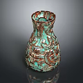 Intricately Carved Turquoise Copper Vase With Ornate Patterns And Textured Surface