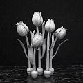 Colorful Tulip Ornaments Photo Spot With Pink Red Yellow White On Marble Countertop Black Background