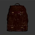 Vintage Brownish Red Leather Backpack With Metal Buckles Multiple Pockets And Shoulder Straps