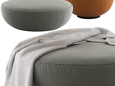 Cozy Gray Ottoman with Soft Blanket and Brown Ottoman Design 3d model