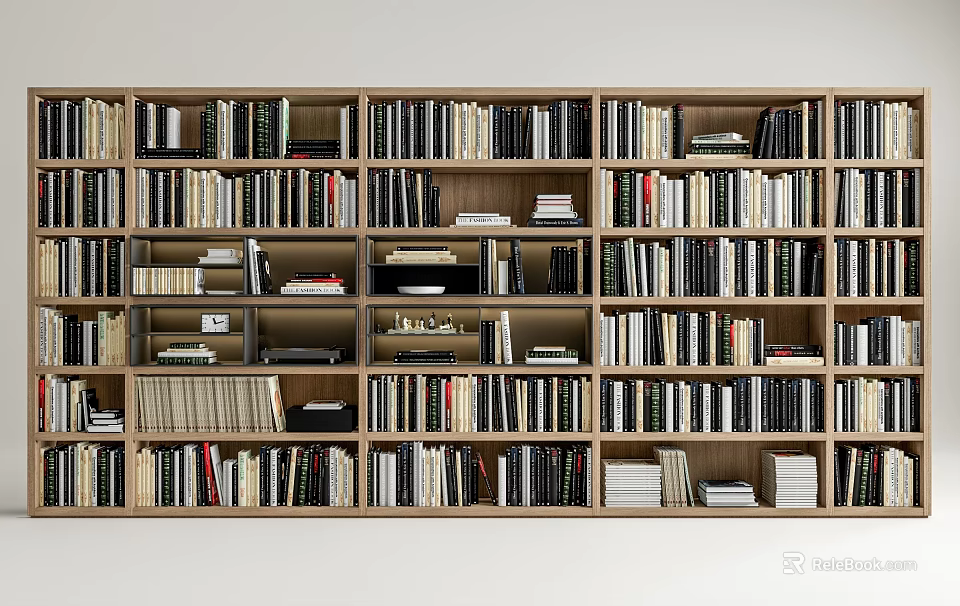 Elegant Wooden Bookcase Filled With Books And Multiple Shelves In Home Library 3d model 