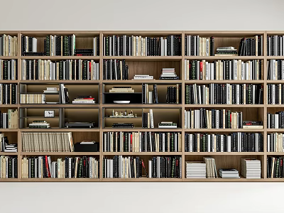 Elegant Wooden Bookcase Filled With Books And Multiple Shelves In Home Library 3d model