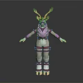 Game Movie Character With Deer Antlers Detailed Pink White Red Stylish Costume Design
