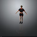 Child Wearing Black Short Sleeve Top And Black Shorts With Red Trim And Black Shoes 3d model