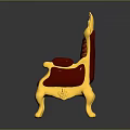 Ornate Royal Throne Chair With Golden Frame And Purple Upholstered Design