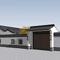Ancient Siheyuan Architecture With Black Tiled Roof White Walls Courtyard Yellow Tree And White Car