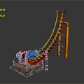 Roller Coaster Architectural Structure With Yellow Support Frame Red Track And Blue Carriage