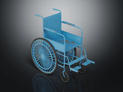 Blue Wheelchair Featuring Classic Design Large Rear Wheels Small Front Casters Armrests And Footrests 3d model
