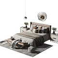Modern Double Bed Interior With Bedside Tables Pillows Rug And Pendant Light 3d model