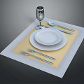 Stylish Table Setting With White Plates Forks Knife Spoon and Wine Glass on Placemat