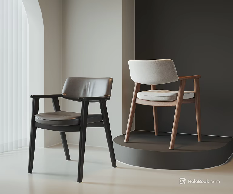 Modern Leisure Accent Chairs With Leather And Fabric Seats Wooden Legs Modern Interior 3d model 