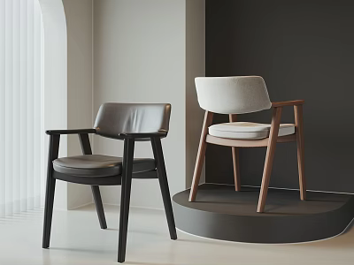 Modern Leisure Accent Chairs With Leather And Fabric Seats Wooden Legs Modern Interior 3d model