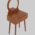 Simple Wooden Dressing Table With Round Mirror Single Drawer And Slender Legs