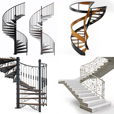 Spiral Staircase Design With Metal Railings Wooden Treads And Ornate Details 3d model