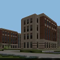 Modern Multi story School Academic Building With Red Brick Beige Facade And Green Lawn Landscaping